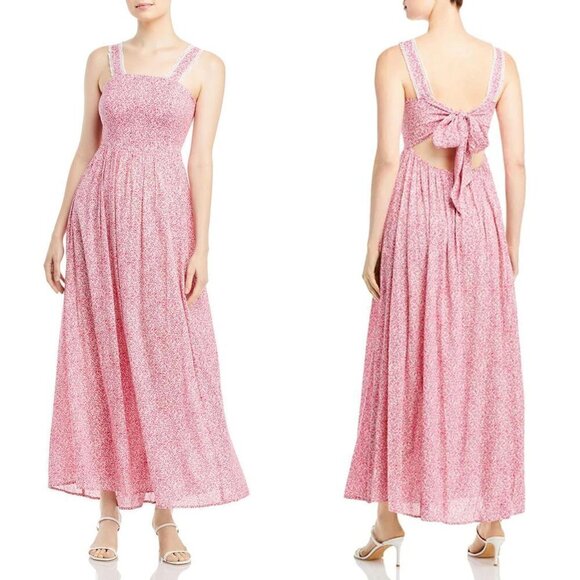 1 State Size Large Pink Floral Riviera Sleeveless Long Maxi Dress Open Back Ties - Picture 1 of 11